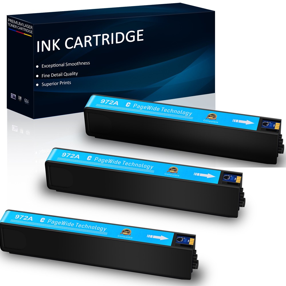 High Yield 3PK 972 Cyan Ink Cartridge 972A for HP PageWide Pro 577dw 477dn 452dn