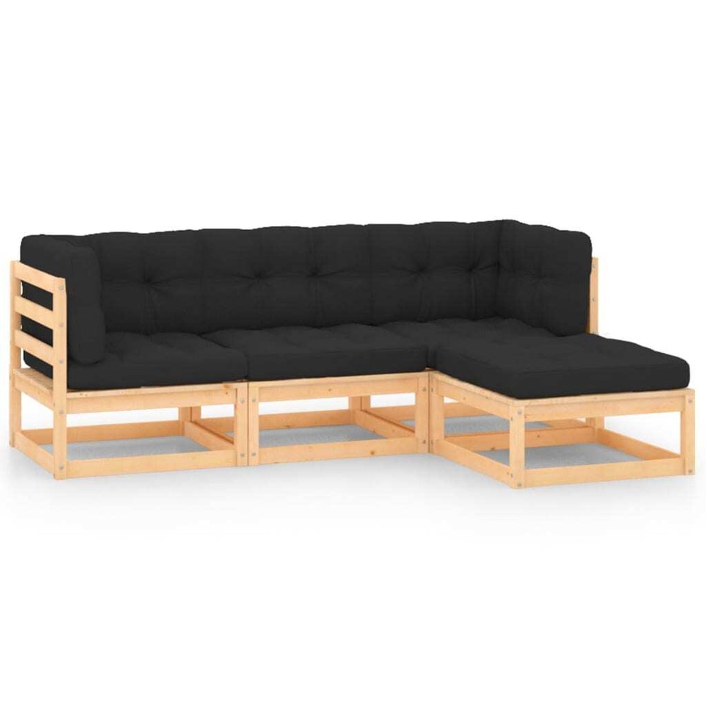 NNEVL 4 Piece Garden Lounge Set with Cushions Solid Pinewood