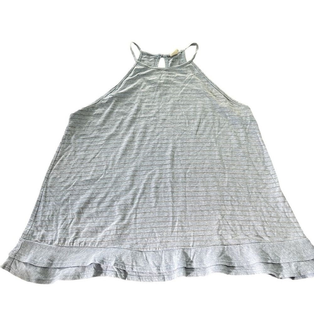 Lazy Sundays Anthropologie Light Blue Grey High Neck Striped Tank Top Size Small