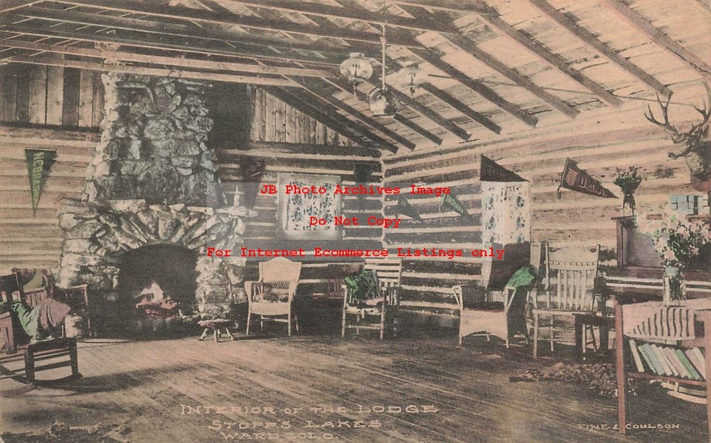 CO, Ward, Colorado, Lodge Interior, Stopp's Lake, 1922 PM, Albertype