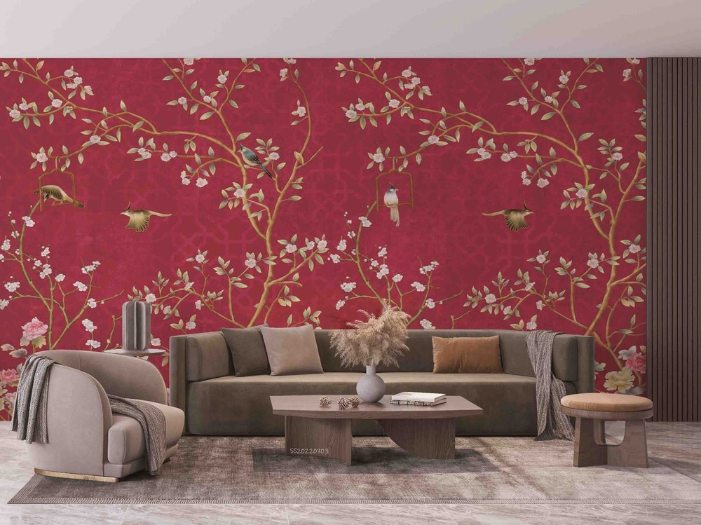 3D Trees Flowers Birds Illustration Wall Murals Wallpaper Murals Wall Sticker