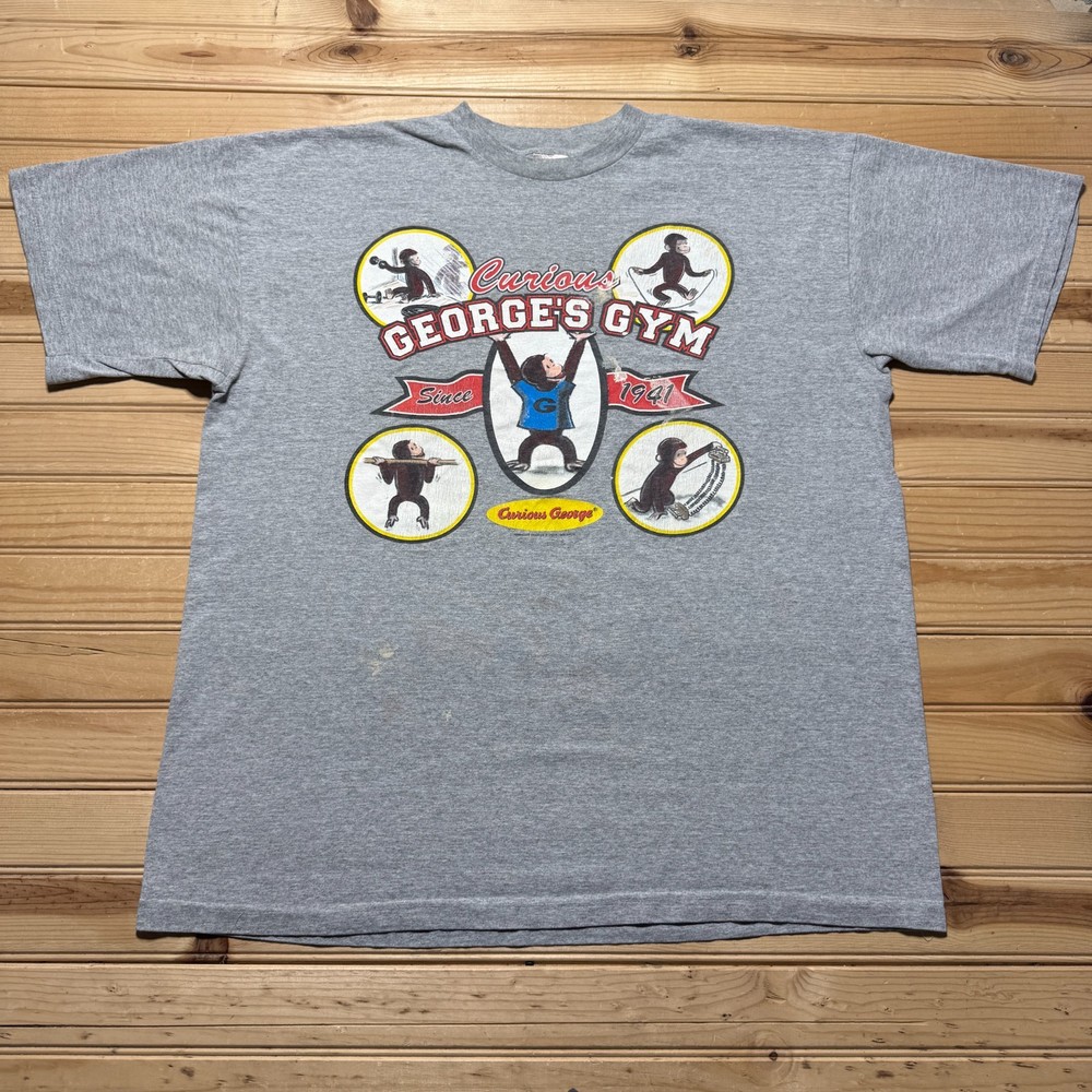 Vintage 1998 Curious George's Gym Monkey Cartoon Promo T-Shirt USA - Size XL