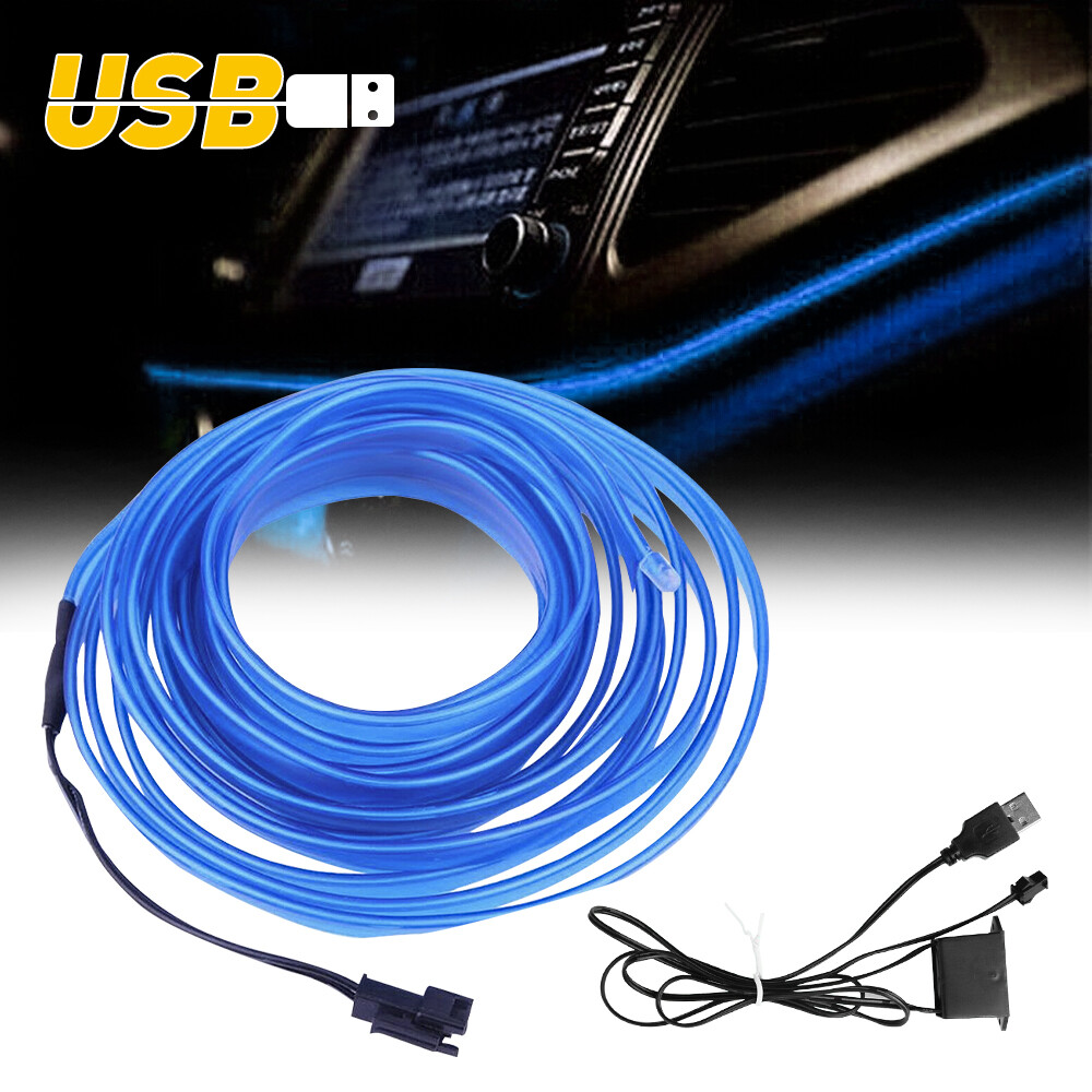 16FT USB LED Auto Interior Car Atmosphere Decor Light Strip Accessories Blue 12V