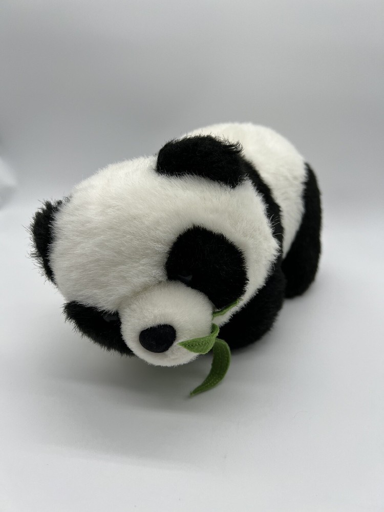 Aurora Panda Bear Black White Plush eating Bamboo Leaves 10