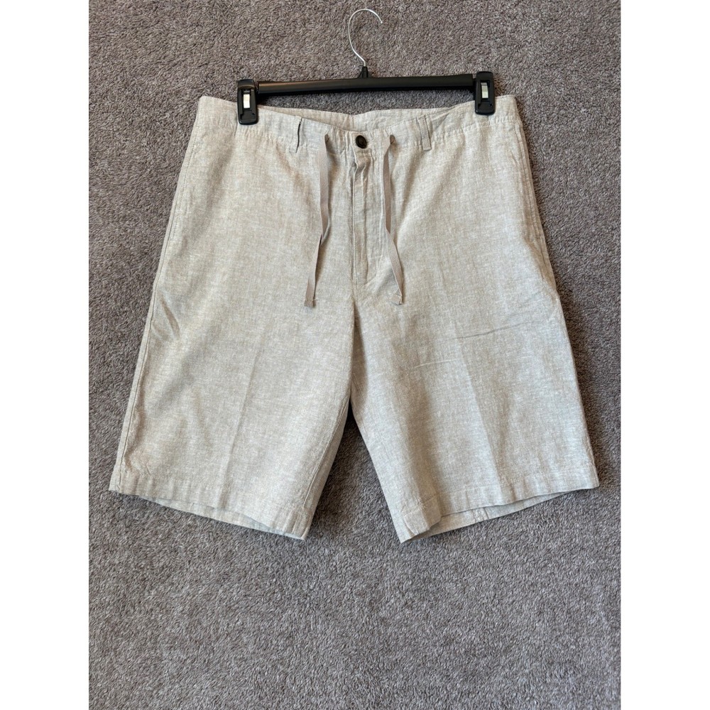 Perry Ellis Mens Linen Cotton Blend Drawstring Shorts Oatmeal Beige Size 32 NWT