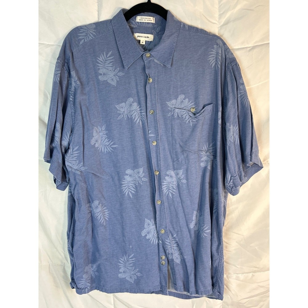 Pierre Cardin Mens Blue Floral Print Short Sleeve Button Down Shirt XL