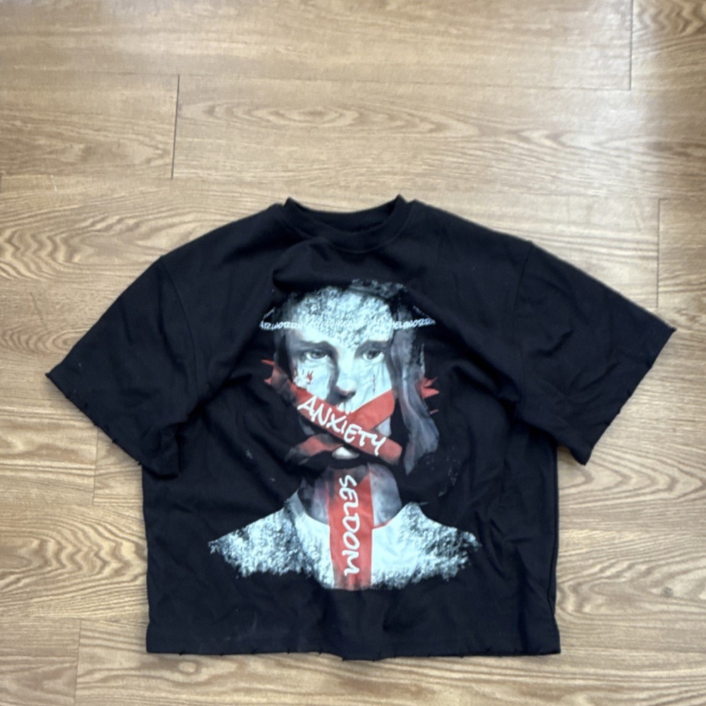 SELDOM Black Oversized Graphic Cotton Men's T-Shirt Crew Neck Short Sleeve Art