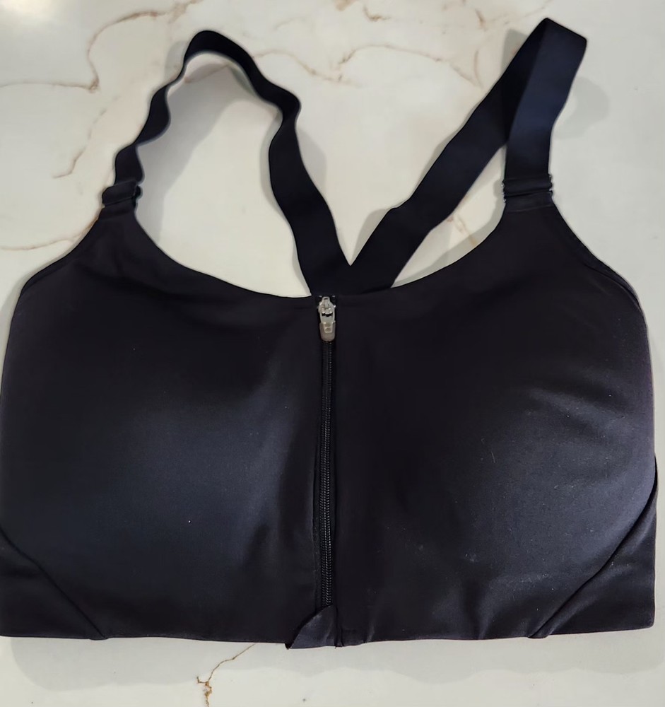 All in Motion Black High Support Front Zip Sports Bra 36DD Padded Underwire