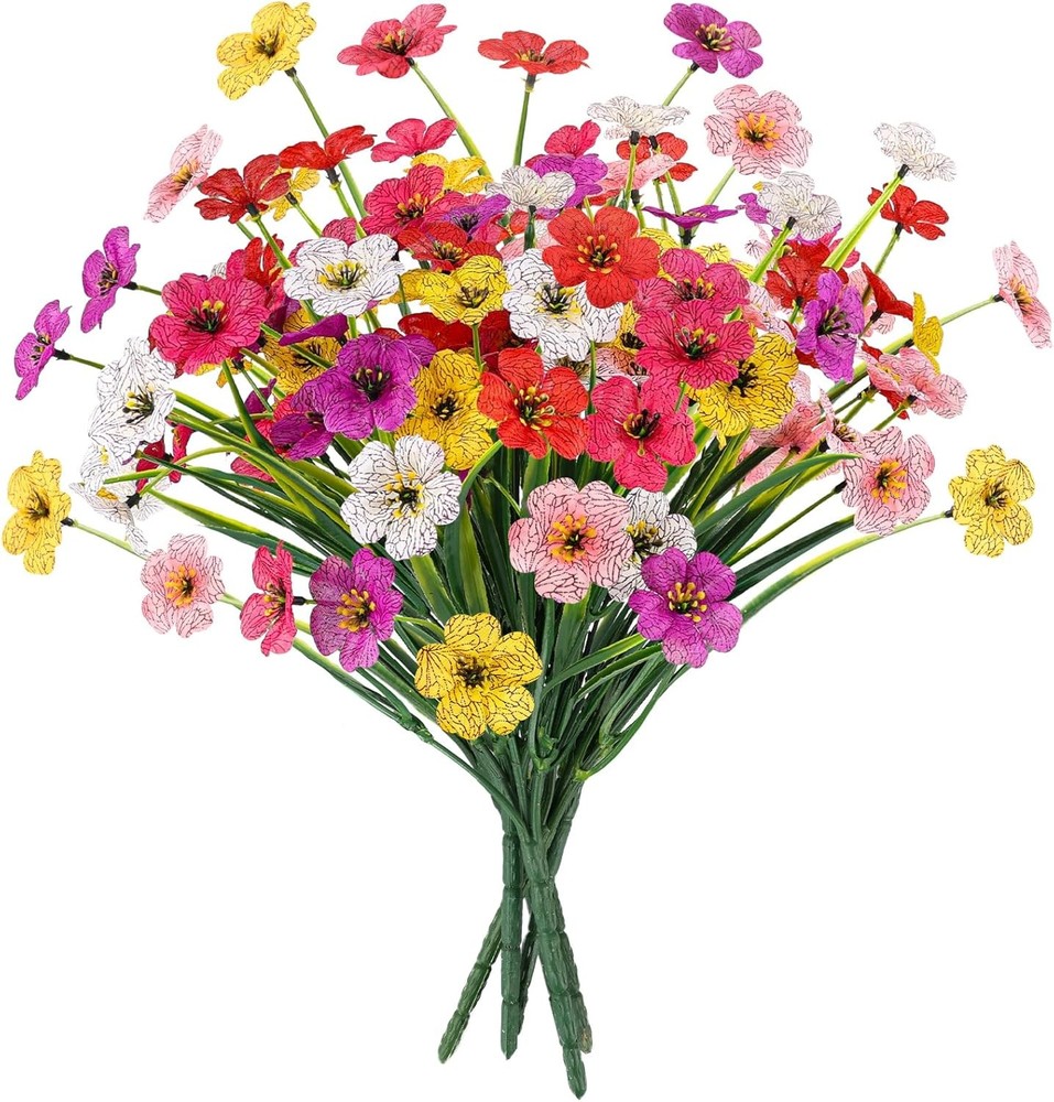 Artificial Spring Flowers for Outdoors 6 Bundles Fake Flowers UV Resistant Faux