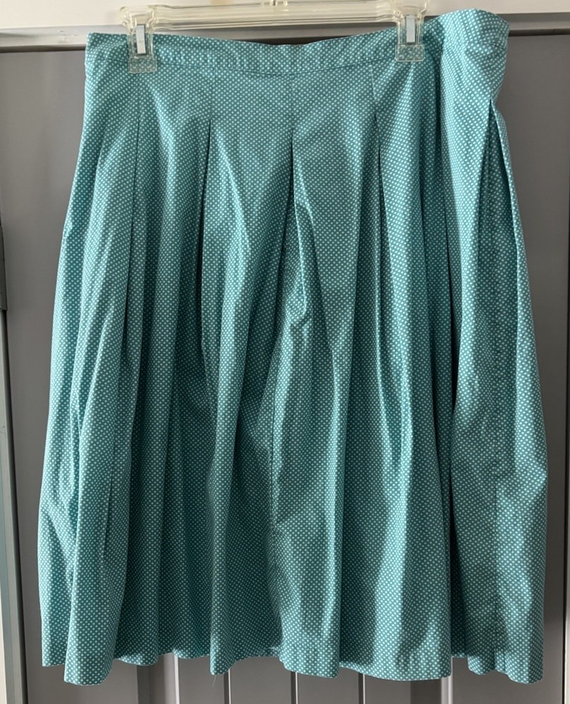 Talbots Polka Dot Pleated A-Line Skirt Blue White Knee Length Size 12 Lined Zip