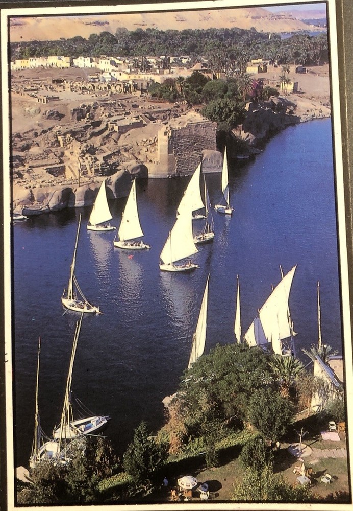 Egypt Postcard Aswan View Of The Nile Sailboats X-ART Cairo