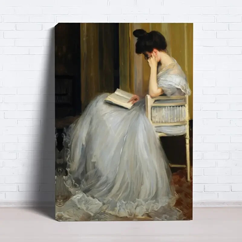 Vintage-Inspired Female Reader In White Wall Art  Canvas Unframed/Framed