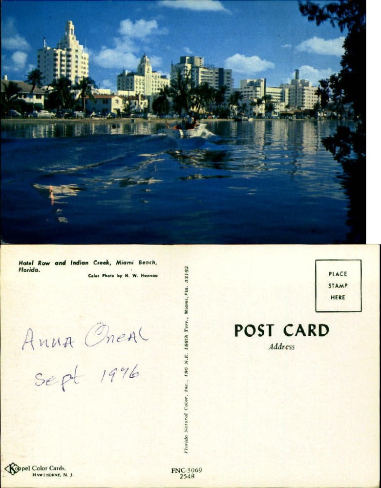 Hotel Row and Indian Creek Miami Beach Florida FL boat channel chrome unused
