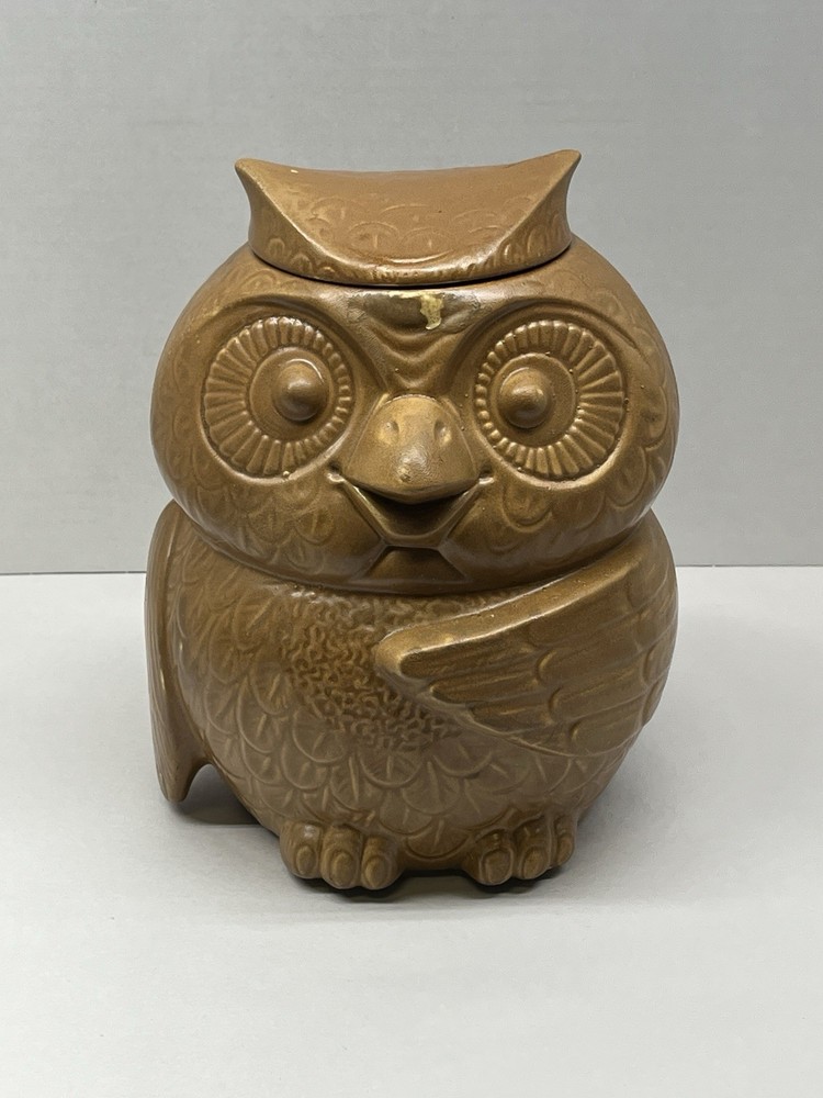 Vintage 1960s McCoy Pottery #204 Brown Owl Cookie Jar 10 Inch Glazed Made In USA
