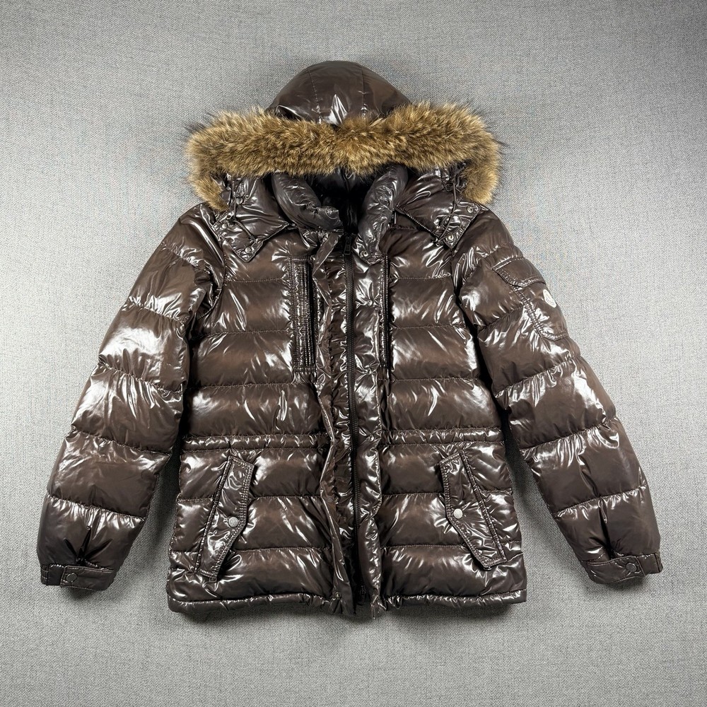 Moncler Rod Brown Laqué Down Jacket Fur Trim Hood Size 1 S/M Backpack Straps