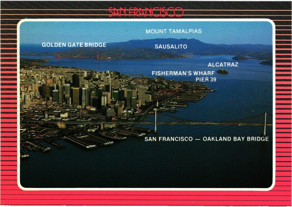 San Francisco Panoramic View Postcard Golden Gate Bay Bridge Alcatraz