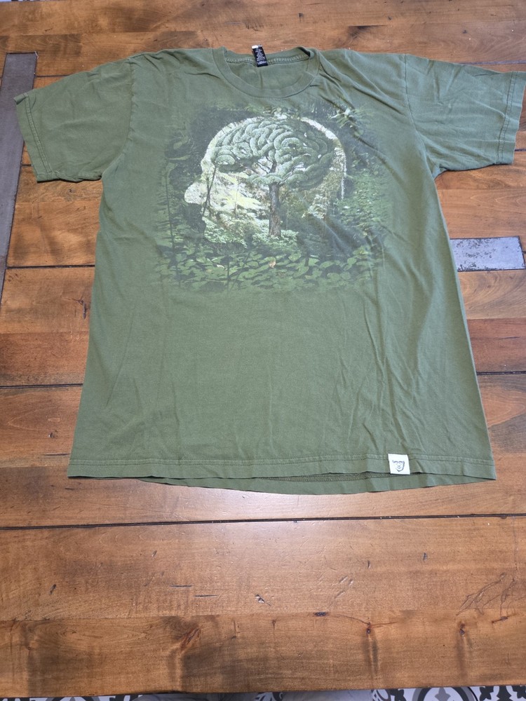 Imaginary Foundation Brain Tree Surreal Graphic T Shirt Olive Green Men's L