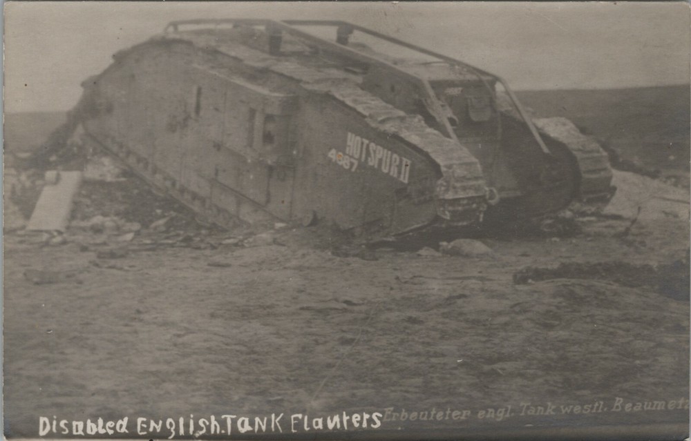 RPPC Disabled Mark IV English Tank Hot Spur II Battle of Cambrai 1917 photo N599