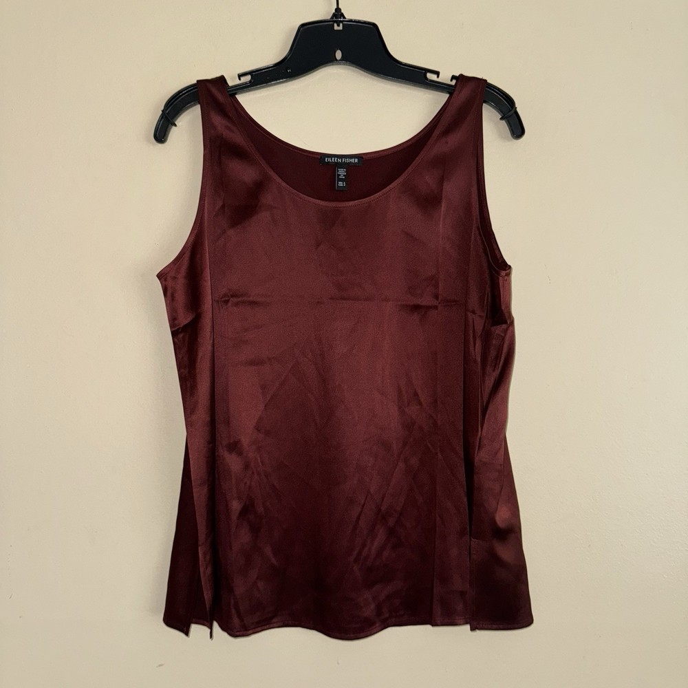 Eileen Fisher Dark Red Silk Scoop Neck Tank Top Size S