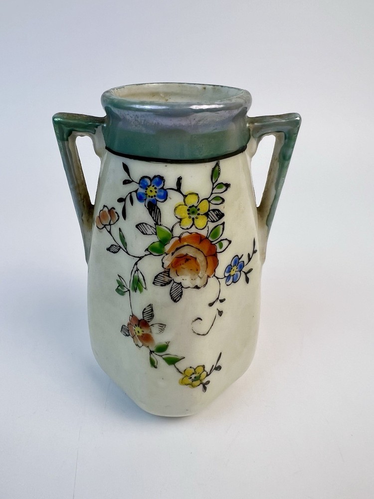 Lusterware Vintage 4” Vase  Made in Japan 1950s Hand-painted Mid-Century Flower