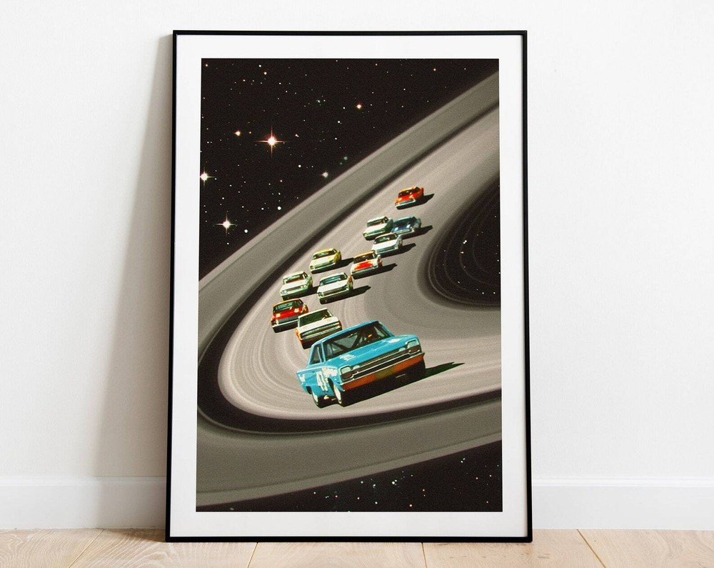 The Saturn Race Retro Futurism Art Space Art Vintage Collage Scifi Poster