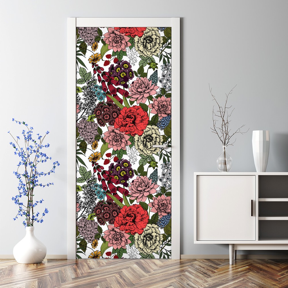 Fall Flowers Removable Door sticker Autumn Beauty Floral Roses Vintage Adhesive