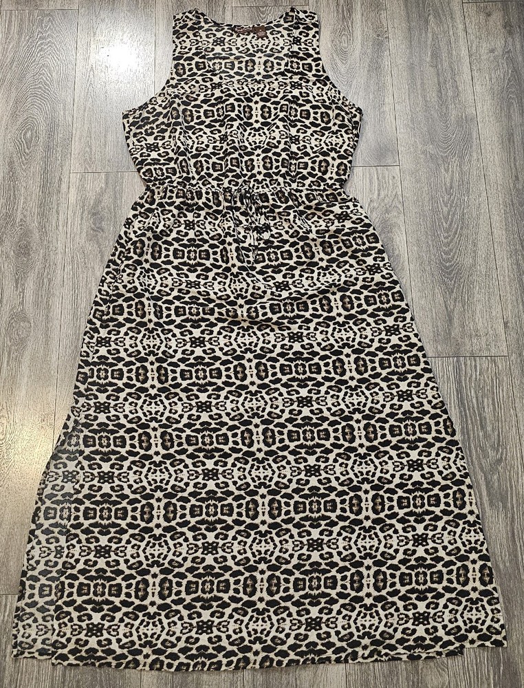 Speed Control New York Sleeveless Maxi Cheetah Dress Drawstring Slits Women’s 3X