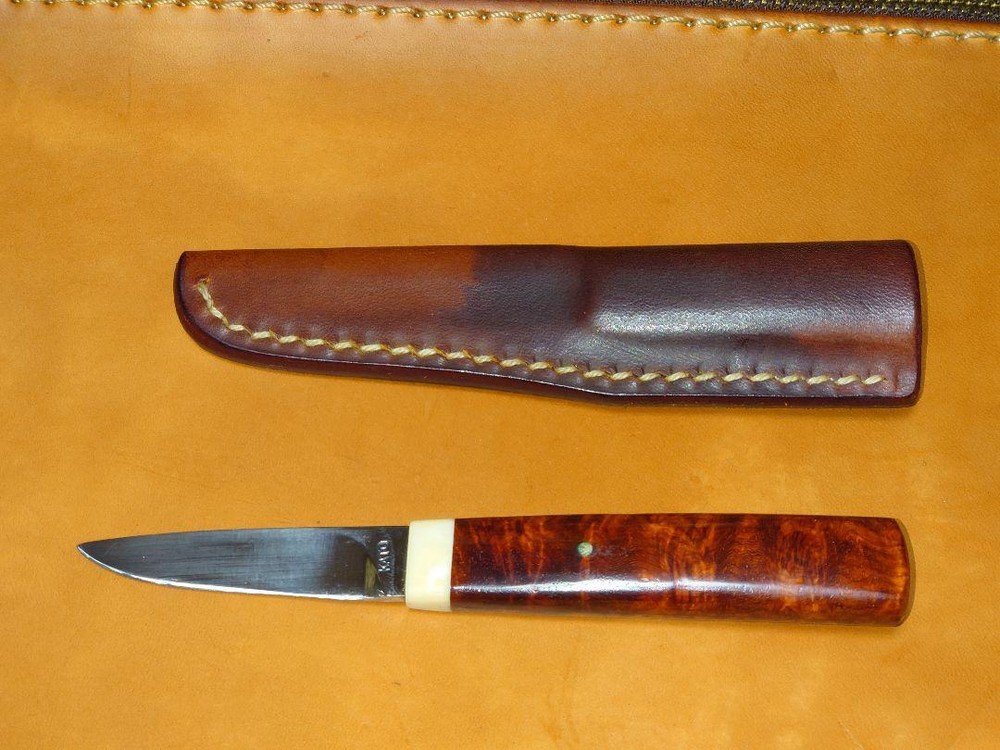 Kiyoshi Kato desk knife, quince, custom knife, swordsmith, KATO engraving