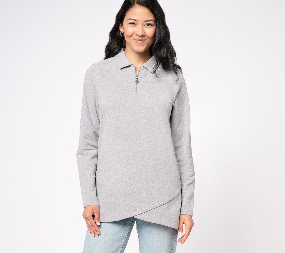 Sport Savvy Women's Top Sz XS French Terry Quarter Zip Tulip Hem Gray A609790