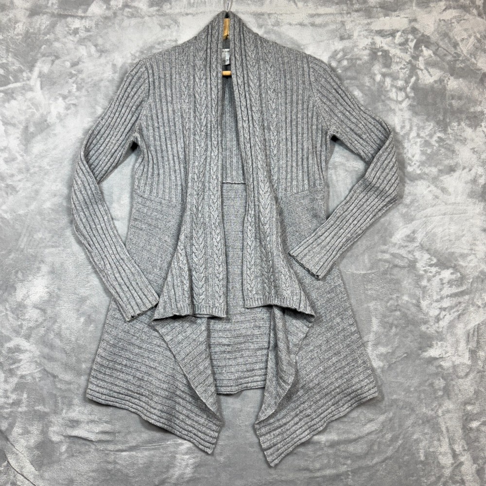 Autumn Cashmere Womens Cashmere Cable Knit Open Sweater Cardigan Gray Size S