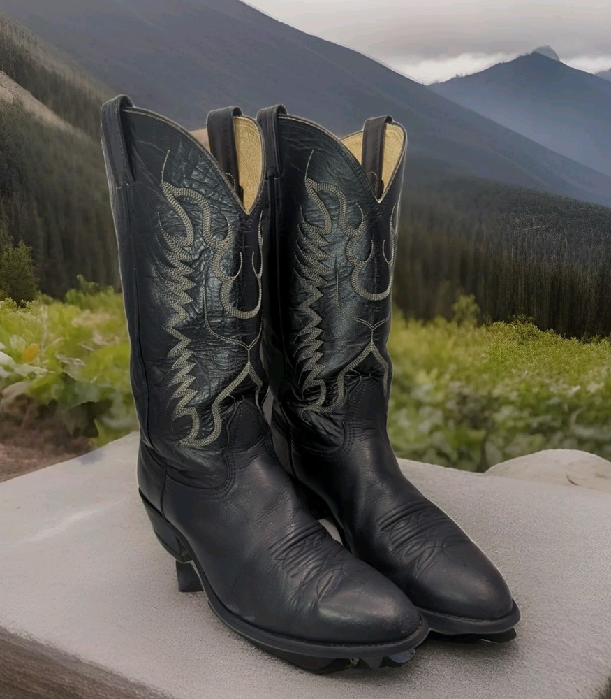 Vintage Nocona Texas Mens Western Cowboy Leather Boots Black Made in USA Mens 10