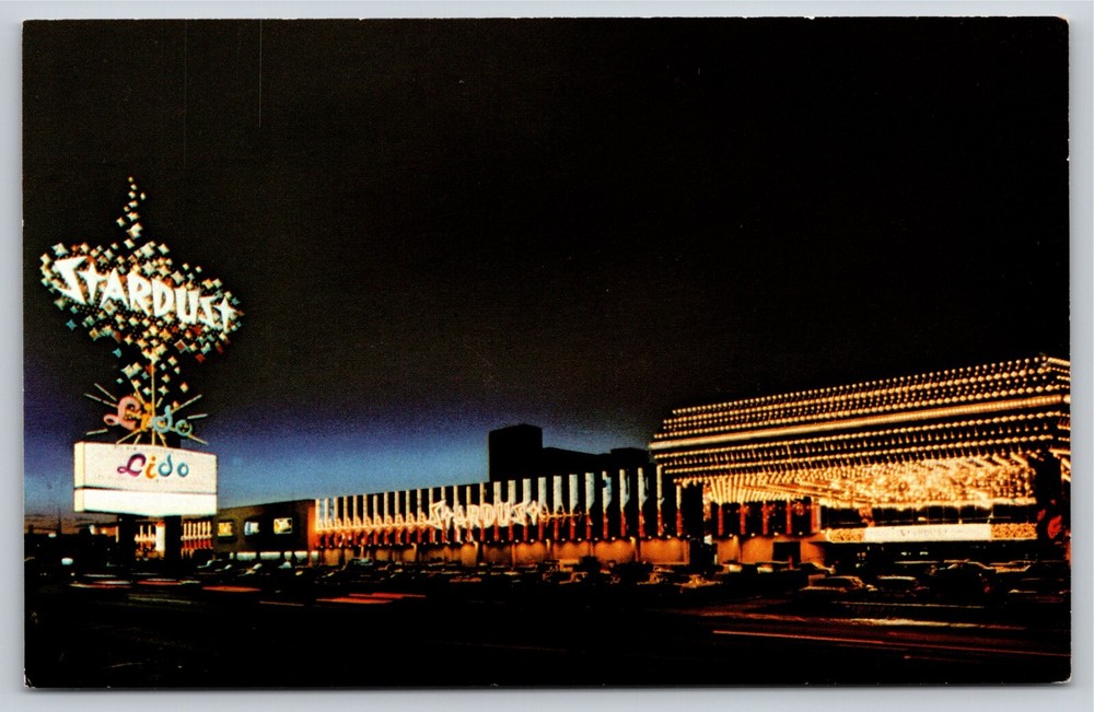 Gambling~Las Vegas Nevada~Stardust Hotel On The Strip @ Night~Vintage Postcard