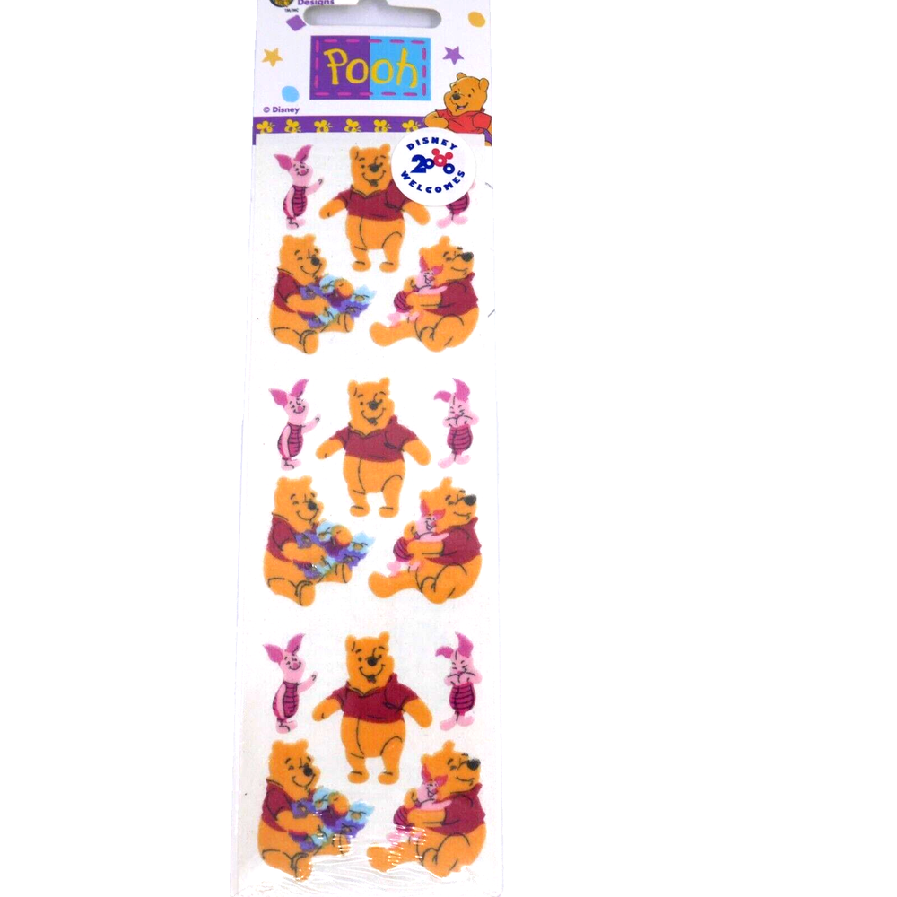 NIP vintage sandylion fuzzy Pooh and Piglet Spring stickers flowers