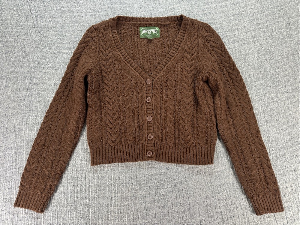 American Eagle Brown Cable Knit Cardigan Sweater Women’s XS Preppy