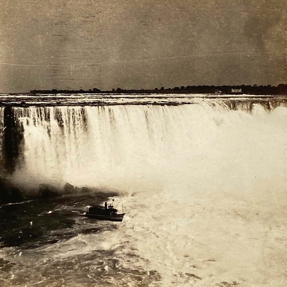 c1915 View of Niagra Falls with Boat at Bottom Of Falls OOAK Travel Stereoview