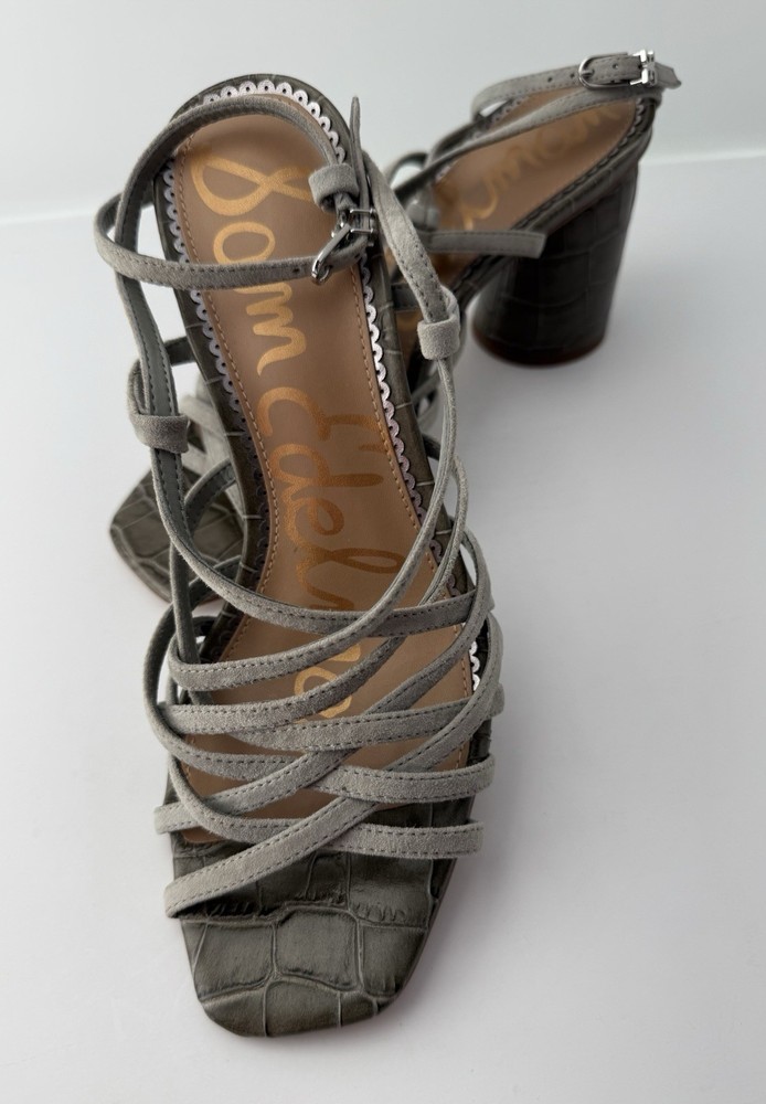 Sam Edelman Daffodil Seafoam Green Block Heel Sandals Croc Embossed Size 8.5