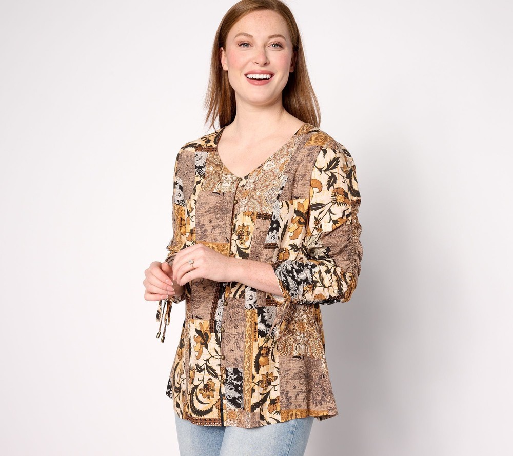 Susan Graver Women's Top Petite 3XP Passport Printed Rayon Multi-colored A630811