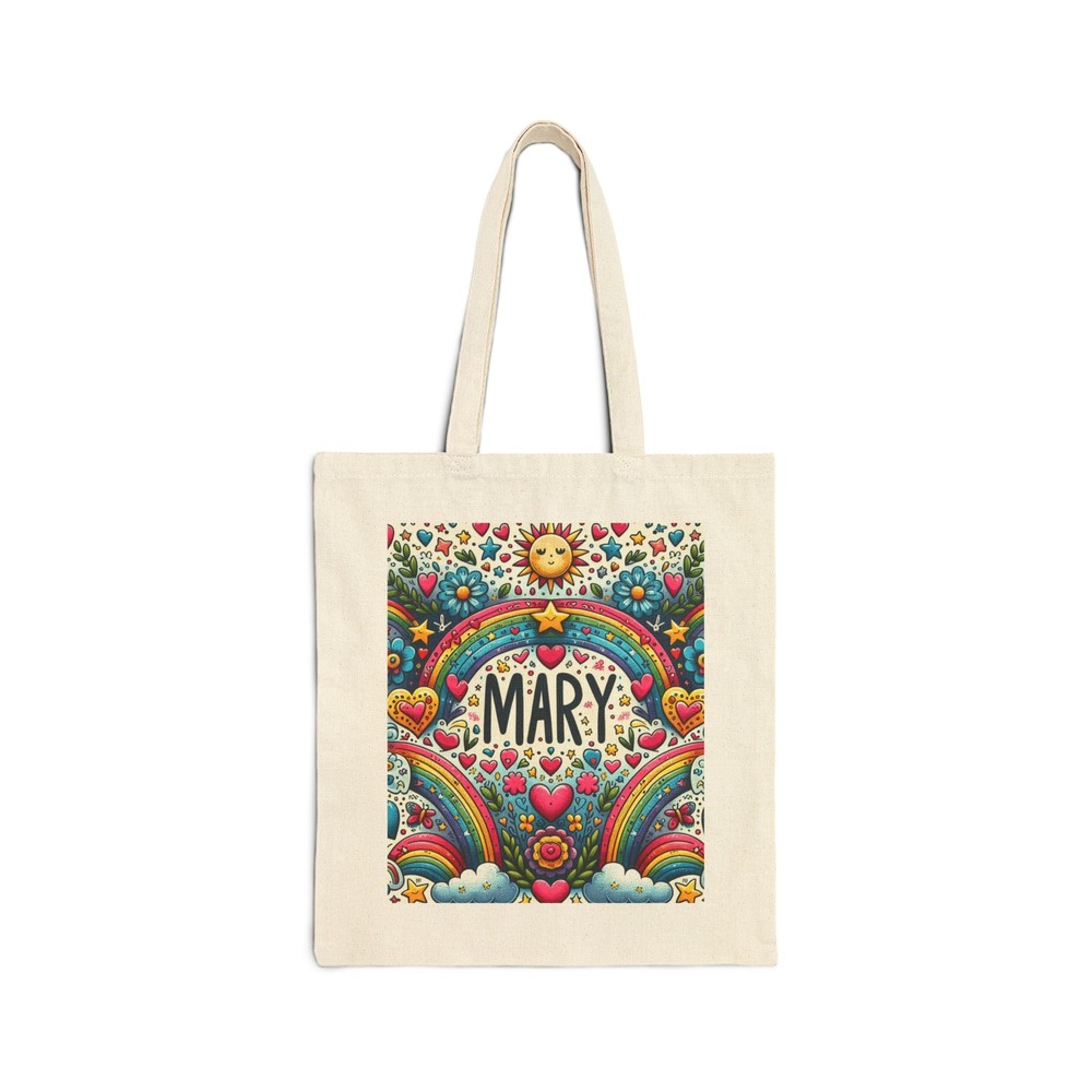 Cotton Canvas Tote Bag Personalized MARY Bright Kitschy Design 3, Everyday Gift