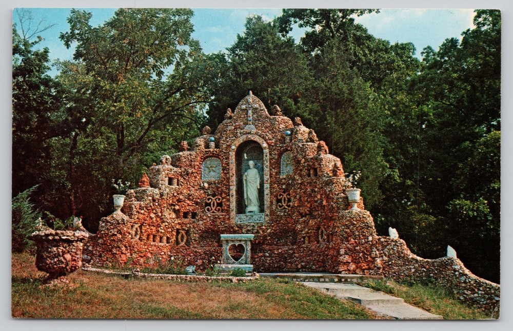 St. Joseph Grotto Black Madonna Shrine Eureka MO Chrome Postcard Funke Studio