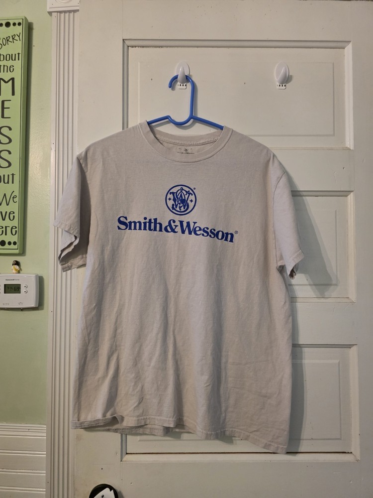 Smith & Wesson Gray Cotton Logo Men's T-Shirt Size L Crew Neck Short Sleeve