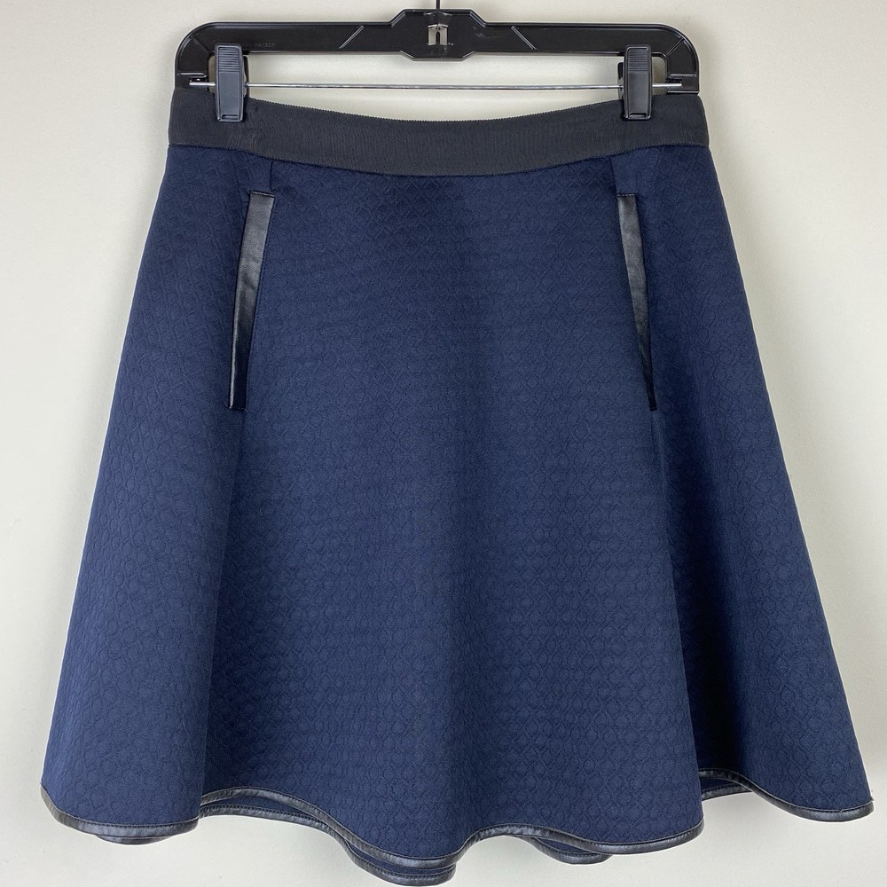 Madewell Navy Quilted Skater Circle Skirt Faux Leather Trim Size 4 Sporty Pocket