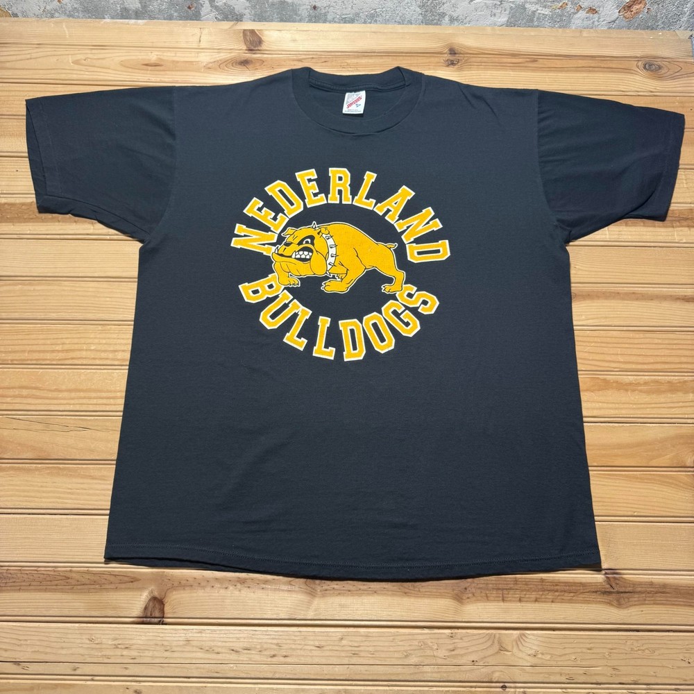 Vintage 90s Nederland Texas Bulldogs High School Mascot Graphic T-Shirt USA - XL