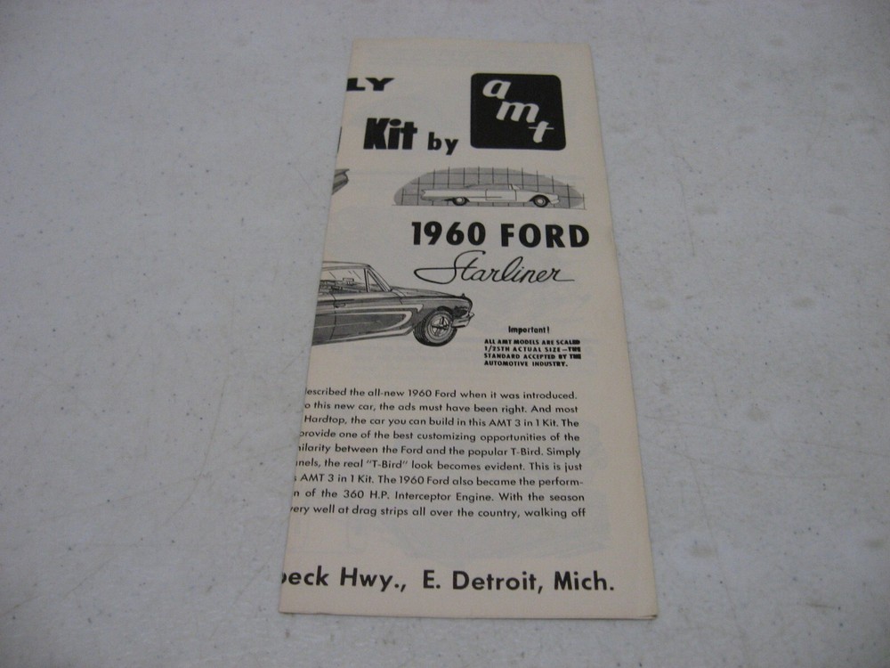 AMT 1960 Ford Starliner Hardtop Model Kit Instruction Sheet Only #1160