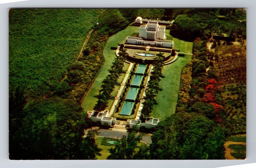 Oahu HI-Hawaii, Aerial Mormon Temple, Antique, Vintage Souvenir Postcard