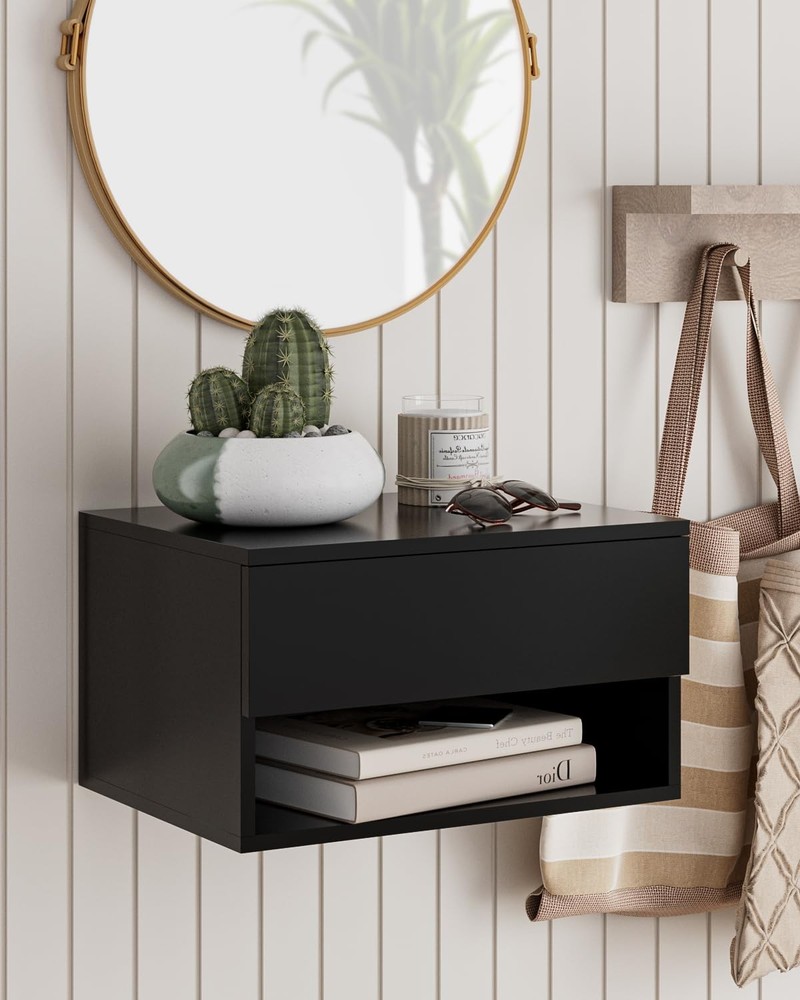 Floating Nightstand, Small Modern Floating Nightstand with Drawer, Floating S...