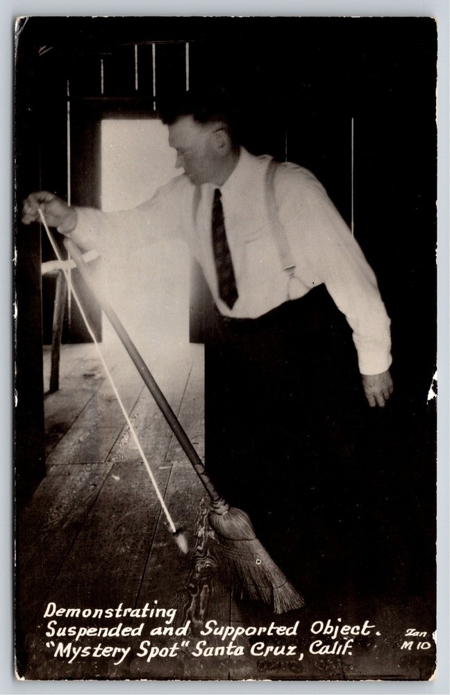 RPPC~California~Demonstrating Suspended Object @ Mystery Spot~Real Photo PC