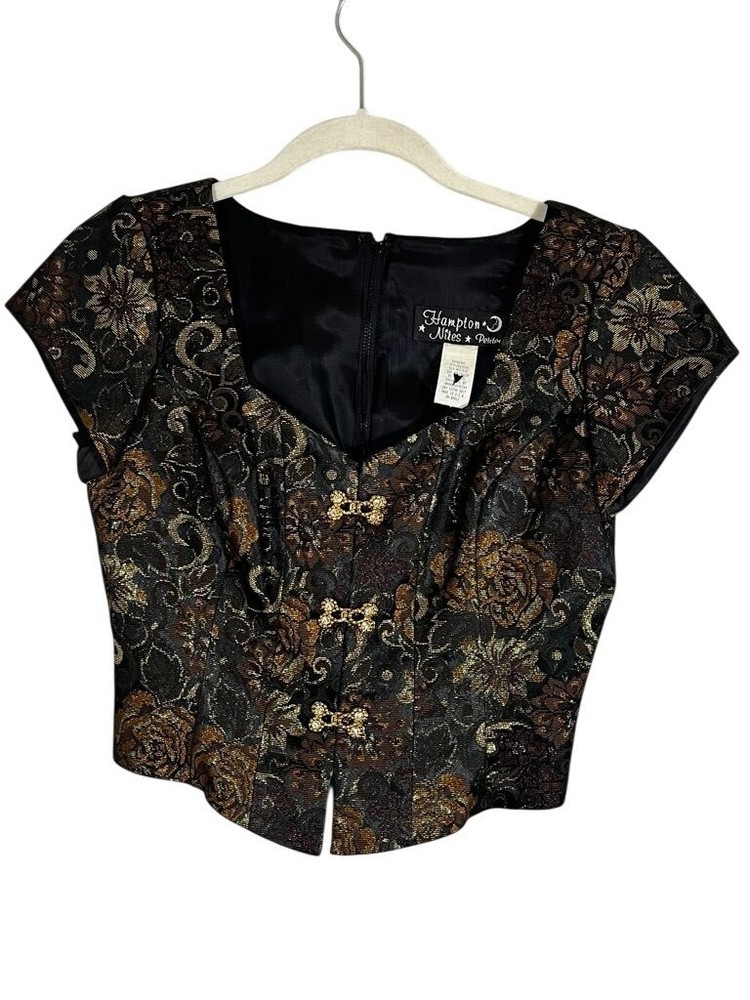 Vintage Fairy Metallic Floral Top 4 Brown Goblin Boho Indie Folk Chic Whimsigoth