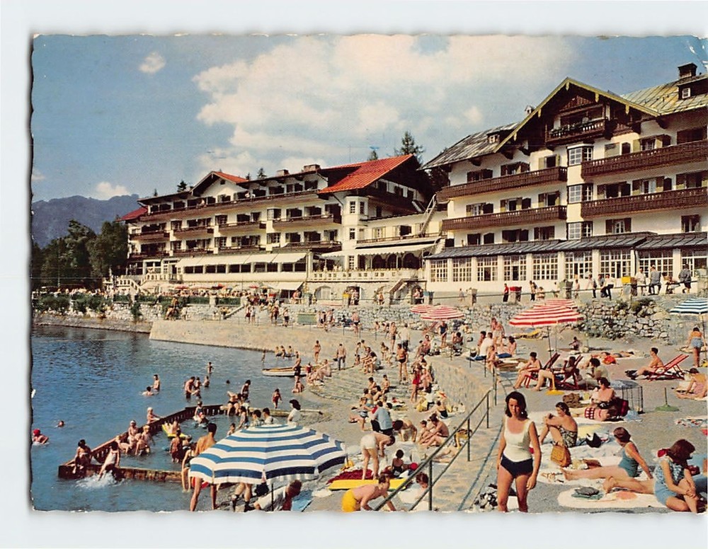 Postcard Eibsee Hotel Strandbad Lake Bavaria Germany Vintage