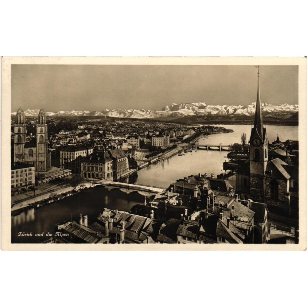 Zurich and the Alps Switzerland Vintage Postcard City Panorama
