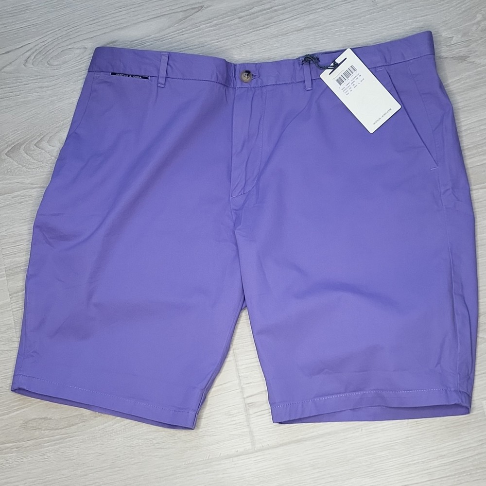 Scotch & Soda Men's Purple Chino Shorts Flat Front Button Casual 38in Waist